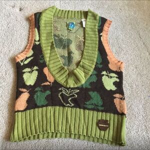 VERY RARE vintage Miss Sixty Wool Apple Design Green Sweater Vest